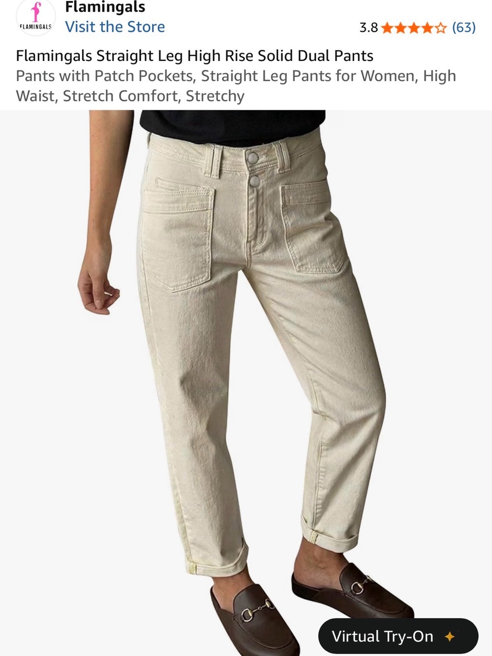 Flamingals Cream High-Rise Straight Leg Jeans for Women